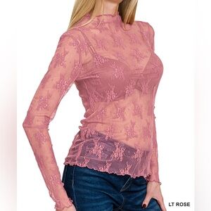 Lace Layering Long Sleeve Top in Light Rose